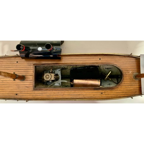 6011 - A live steam pond yacht / hobby yacht, red hull with wooden decking and rigging, with boiler to inte... 
