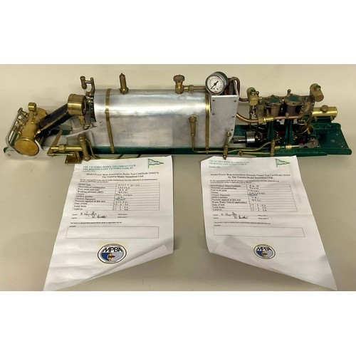 6012 - A large kit-built 80psi model live steam boiler, 77cm wide, with The Victoria model steamboat club b... 