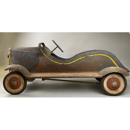 6006 - A pressed steel pedal car, c.1930, 45.5cm high (to top of steering wheel), 106cm long, 49cm wide