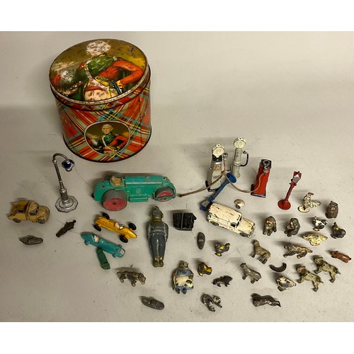 6051 - Various Britains lead animals and figures; petrol pumps; Meccano roller; Lesney, etc