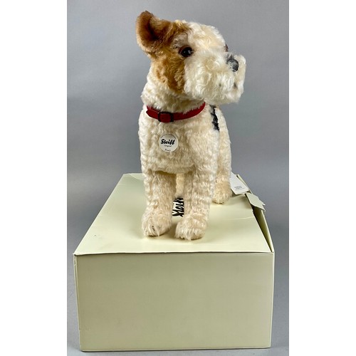 6037 - Steiff (Germany) EAN 031717 ‘Foxy’ Foxterrier, trademark 'Steiff' button to ear with red and yellow ... 