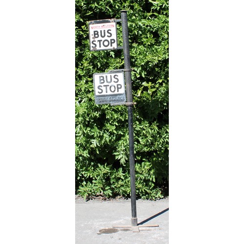 8035 - Automobilia - Transport - a rectangular enamel double sided bus stop sign, NORTH WESTERN BUS STOP, 3... 