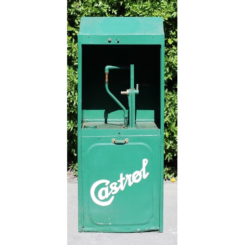 8049 - Petroliana - a vintage Castrol garage forecourt oil dispenser cabinet, painted in green, the sloping... 