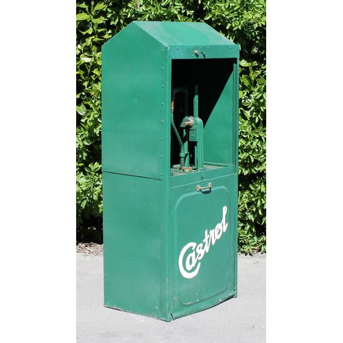 8049 - Petroliana - a vintage Castrol garage forecourt oil dispenser cabinet, painted in green, the sloping... 