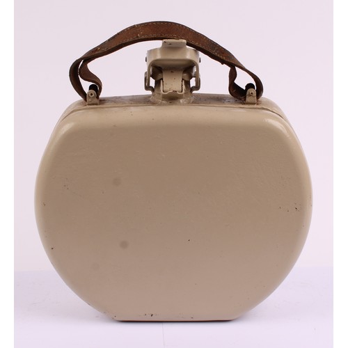 8047 - Petroliana - a vintage Bradley 1.3 gallon fuel can, leather carry handle; a glass paraffin dispensin... 