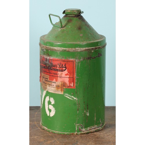 8003 - A 1970's ten litre can, FINNIGAN'S WAXOYL, illustrated with a car and instructions, 38cm high; a pet... 