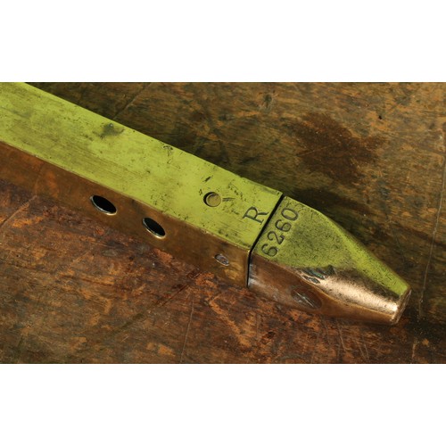 8058 - A vintage brass fuel tank measuring stick or gauge, inscribed with measurements up to 500 gallons an... 