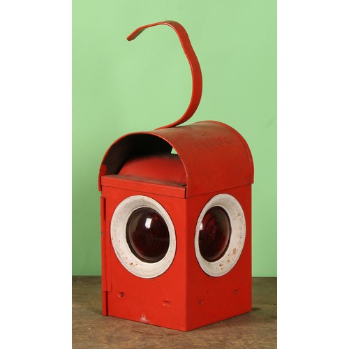 8059 - A vintage Chalwyn roadside warning lantern, 39cm high; others, Raylor, Greenham, Bat, etc; a cast al... 