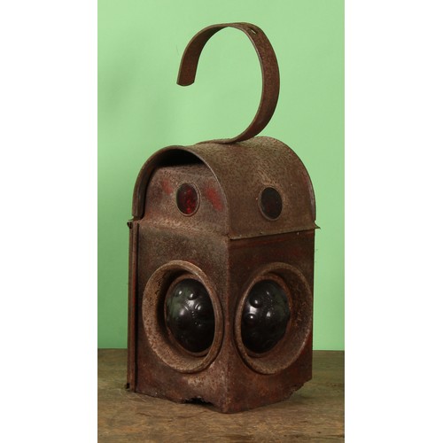 8059 - A vintage Chalwyn roadside warning lantern, 39cm high; others, Raylor, Greenham, Bat, etc; a cast al... 