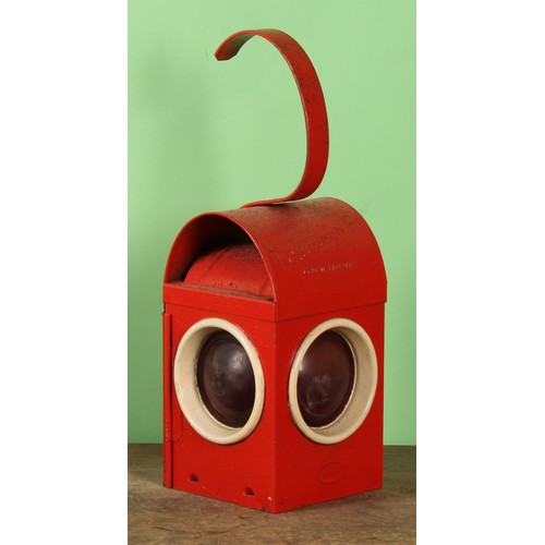 8059 - A vintage Chalwyn roadside warning lantern, 39cm high; others, Raylor, Greenham, Bat, etc; a cast al... 