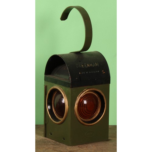 8059 - A vintage Chalwyn roadside warning lantern, 39cm high; others, Raylor, Greenham, Bat, etc; a cast al... 