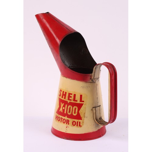 Petroliana - a vintage quart tin oil pourer/jug, SHELL X-100 MOTOR OIL ...