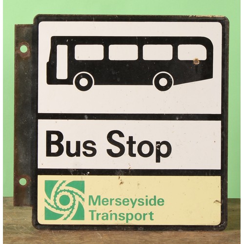 8033 - Automobilia - Transport - a rectangular double sided bus stop enamel sign, NORTH WESTERN BUS STOP, 3... 