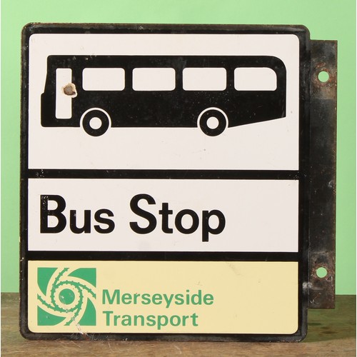 8033 - Automobilia - Transport - a rectangular double sided bus stop enamel sign, NORTH WESTERN BUS STOP, 3... 