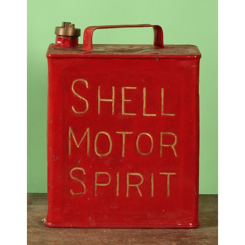 8039 - Petroliana - a two gallon rectangular petrol can, PRATTS, brass cap, 31cm high, later repainted; oth... 