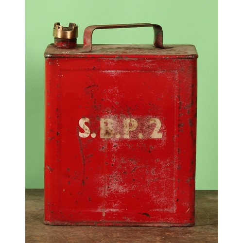 8039 - Petroliana - a two gallon rectangular petrol can, PRATTS, brass cap, 31cm high, later repainted; oth... 