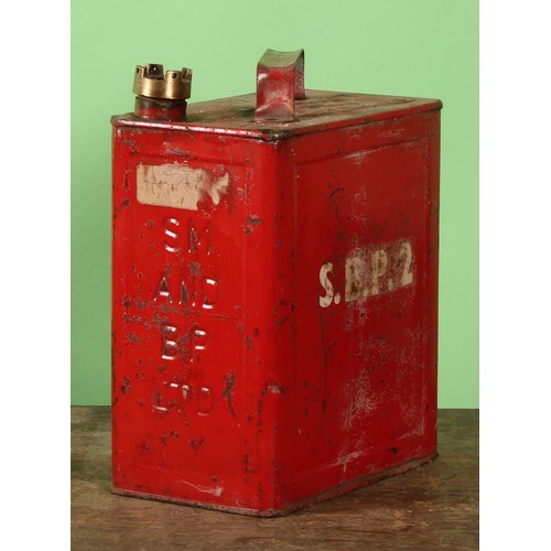 8039 - Petroliana - a two gallon rectangular petrol can, PRATTS, brass cap, 31cm high, later repainted; oth... 