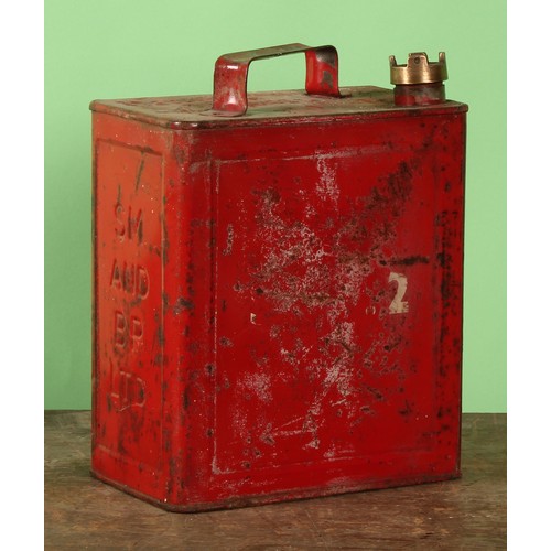 8039 - Petroliana - a two gallon rectangular petrol can, PRATTS, brass cap, 31cm high, later repainted; oth... 