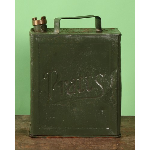 8039 - Petroliana - a two gallon rectangular petrol can, PRATTS, brass cap, 31cm high, later repainted; oth... 