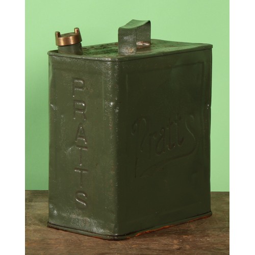 8039 - Petroliana - a two gallon rectangular petrol can, PRATTS, brass cap, 31cm high, later repainted; oth... 