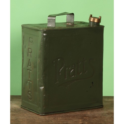 8039 - Petroliana - a two gallon rectangular petrol can, PRATTS, brass cap, 31cm high, later repainted; oth... 