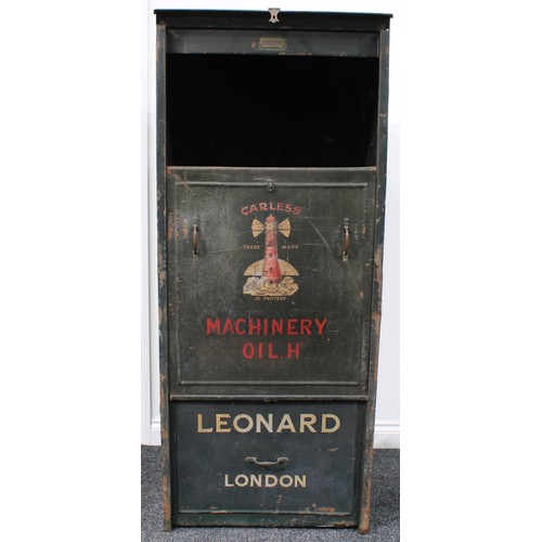 8028 - Automobilia - a Carless Capel & Leonard London forecourt oil dispenser cabinet, hinged locking plate... 