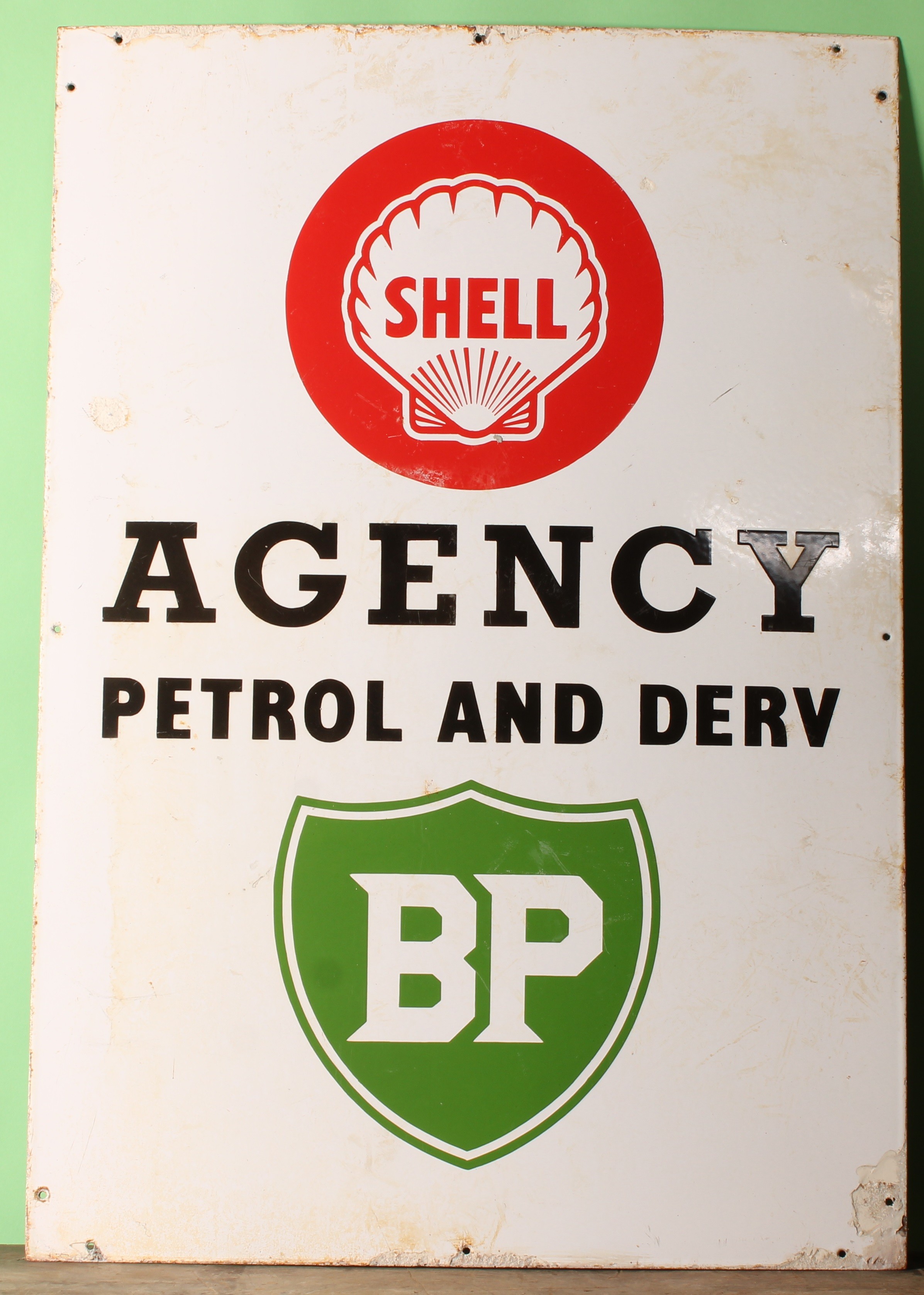 Advertising - a mid 20th century enamel sign, SHELL BP AGENCY PETROL ...