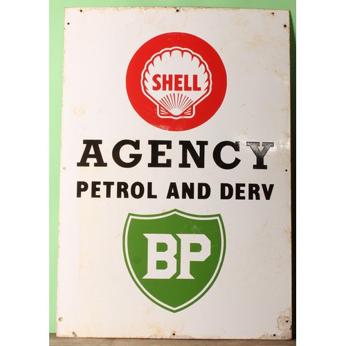 Advertising - a mid 20th century enamel sign, SHELL BP AGENCY PETROL ...