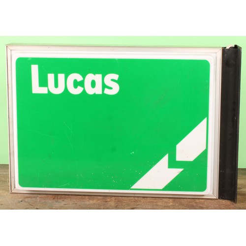 8025 - An illuminated double-sided garage advertising sign, Lucas, 45cm x 69.5cm including bracket

... 