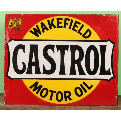 8001 - Advertising - a rectangular double sided flanged enamel sign, Castrol Wakefield Motor Oil, in black,... 