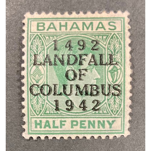 5042 - Stamps : Bahamas KGVI 1942 1d bluish green, `Double overprint ` Mint sg 162b c £2250
