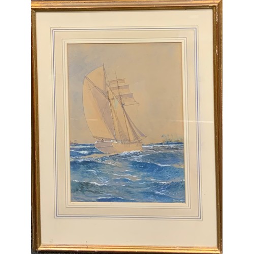 45A - E. Hayes A.B.W.S., 
At Full Sail in Exotic Waters 
signed, dated 1919, watercolour, 36cm x 25.5cm