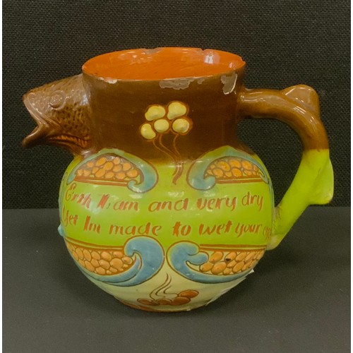 A C H Branham motto ware fish jug, incised and dated 1895 to the base ...