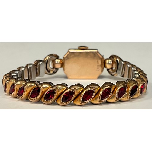 1003 - J W Benson - a continental rose gold diamond and pink ruby accented cocktail watch, gilt dial, Arabi... 