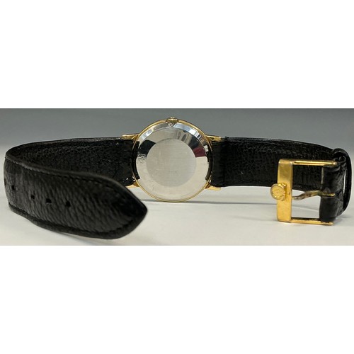 1024 - Omega - a 1960s rolled gold and stainless steel wristwatch, ref 111.046, silver dial, baton indices,... 
