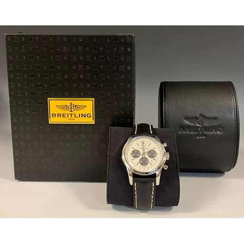 1049 - Breitling - a Transocean Chronograph automatic wristwatch, ref AB0152, silver dial, three graphite g... 