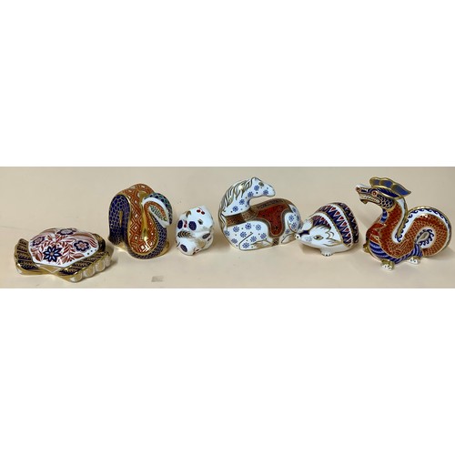 3028 - A Royal Crown Derby paperweight, Dragon, no stopper, 11cm, second quality; others, Horse, Snake, Cra... 