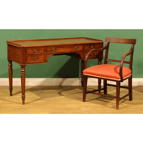 3 - A Victorian mahogany kneehole side table, 77.5cm high, 127.5cm wide, 56cm deep; a post-Regency mahog... 