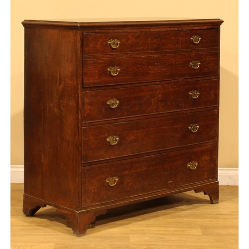 4 - A George III oak secretaire chest, of four long drawers, the upper disguised as two, with fall front... 