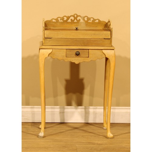 12 - An 18th century style painted and parquetry cheveret type desk, 82.5cm high, 51cm wide, 33.5cm deep;... 