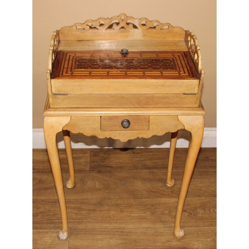12 - An 18th century style painted and parquetry cheveret type desk, 82.5cm high, 51cm wide, 33.5cm deep;... 