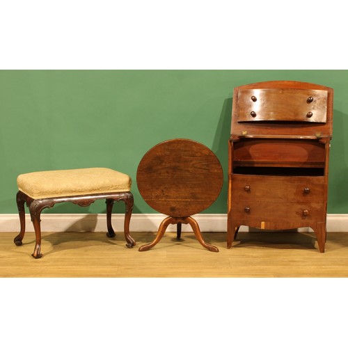 19 - A George II Revival walnut stool, 46cm high, 65.5cm wide, 38.5cm deep; a George III style oak low tr... 