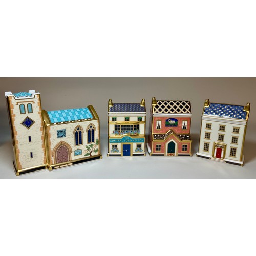3021 - A Royal Crown Derby miniature model building, Church, 11.5cm high, 13.5cm long, printed marks in red... 