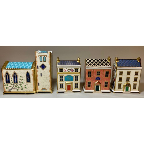 3021 - A Royal Crown Derby miniature model building, Church, 11.5cm high, 13.5cm long, printed marks in red... 