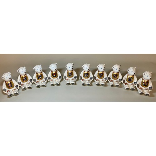 3002 - A Royal Crown Derby Teddy Bear paperweight - A full set of ten Number Bears, 0 through to 9, all wit... 
