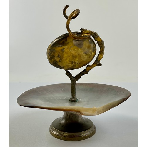 3018 - A French gilt metal and mother-of-pearl pocket watch stand, naturalistic support, 12cm high overall