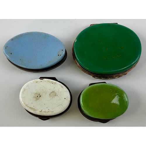 3055 - A George III Staffordshire enamel patch box, the hinged cover painted with resting sheep, 5cm wide; ... 
