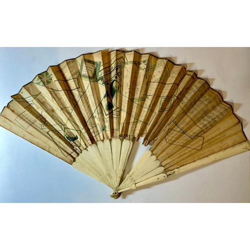 3030 - A George III paper and bone mounted conundrum type hand fan, by John Cock & Co., Wood Street, printe... 