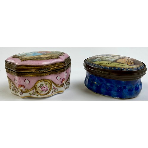 3041 - A George III South Staffordshire enamel and brass mounted snuff box, the hinged cover painted with a... 