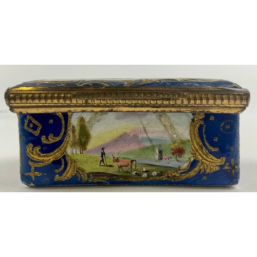 3053 - A George III South Staffordshire enamel rectangular snuff box, the domed hinged cover painted with a... 